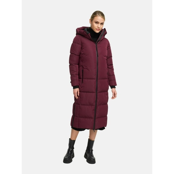 Marikoo Women's Quilted Winter Coat with Hood - Water-Repellent - Mid-Calf Length- Honiaa XVI