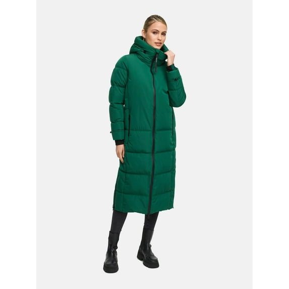 Marikoo Women's Quilted Winter Coat with Hood - Water-Repellent - Mid-Calf Length- Honiaa XVI