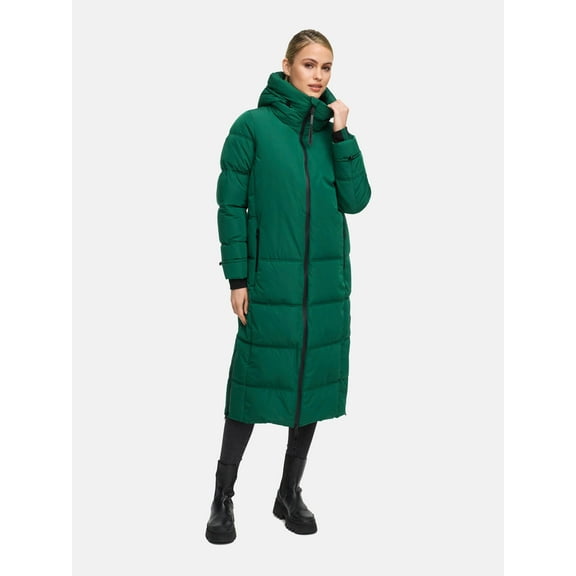 Marikoo Women's Quilted Winter Coat with Hood - Water-Repellent - Mid-Calf Length- Honiaa XVI