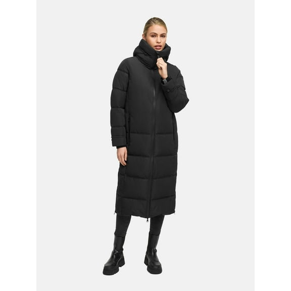 Marikoo Women's Quilted Winter Coat with Hood - Water-Repellent - Mid-Calf Length- Honiaa XVI