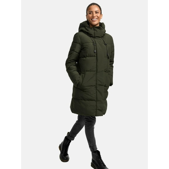Marikoo Women's Quilted Winter Coat with Hood - Water-Repellent - Mid-Thigh Length - Kaituu XVI
