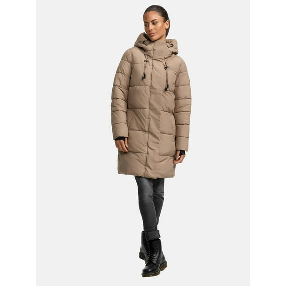 Marikoo Women's Quilted Winter Coat with Hood - Water-Repellent - Mid-Thigh Length - Kaituu XVI