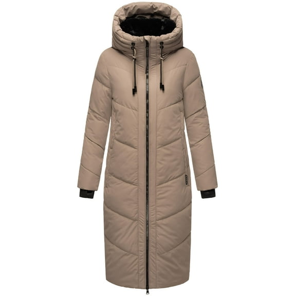 Marikoo Women's Calf-Length Winter Coat with Hood - Detachable Faux Fur Collar - Nadaree XVI