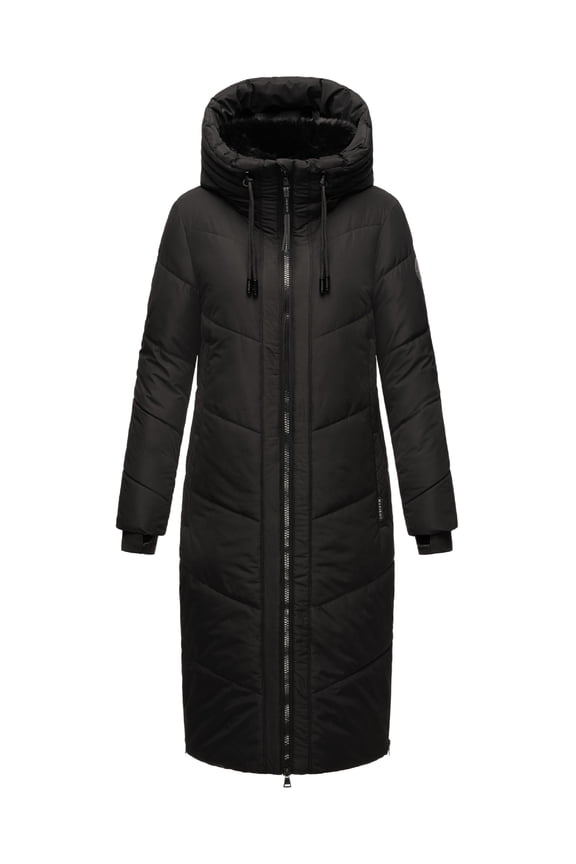 Women's Calf-Length Winter Coat with Hood - Detachable Faux Fur Collar - Nadaree XVI