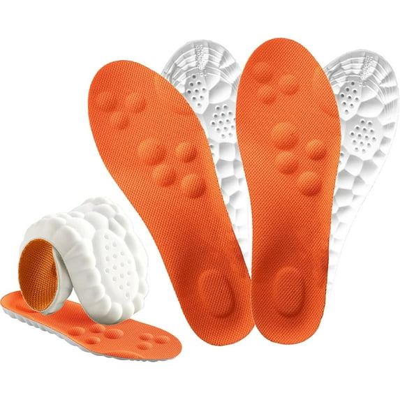 Stepprs Insoles, Cloud Massage Shoe Stepper Insoles for for Women Men, Memory Foam Insole with Arch Support for All-Day Comfort Relieves Foot Fatigue (Orange 2 pcs, Men 4-4.5/Women 5.5-6)