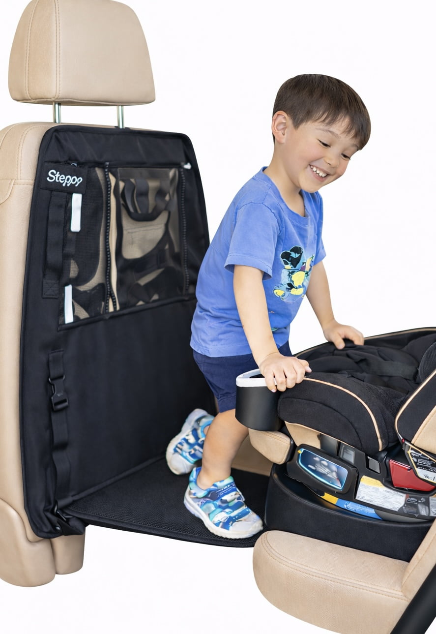 Steppy, car seat step for kids ages 2-7 years old, holds up to 60 lbs, foot rest, protector mat, oxford material, tablet holder