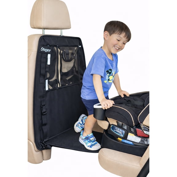 Steppy, car seat step for kids ages 2-7 years old, holds up to 60 lbs, foot rest, protector mat, oxford material, tablet holder