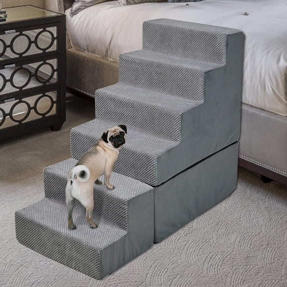 Steps for High Beds 30-32" H, 6-Step Stairs for Small Dogs, 33D Pet Steps for High Bed Climbing, Non-Slip Balanced Pet Stair Ramps for Bed Indoor, Grey