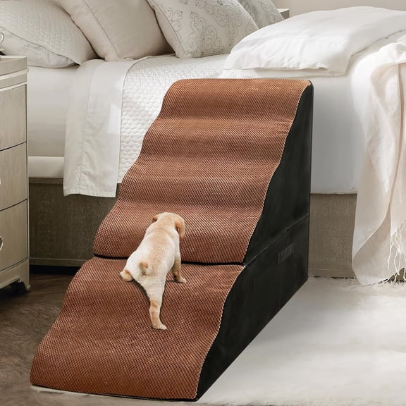 Steps for High Beds 30-32" H - 6-Step  Stairs for Small Dogs, 33D  Pet Steps for High Bed with Non-Slip Bottom and Washable Cover, Dogs Ramp for Bed Indoor, Brown