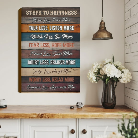 Steps To Happiness Motivational Quote Wall Art – Inspirational Canvas Painting for Office, Living Room & Workspace Decor Size 12x18