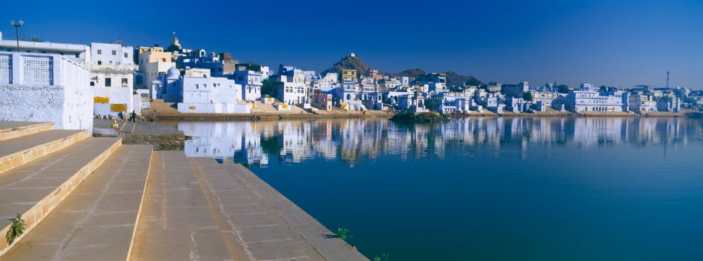 Steps at a ghat Pushkar Lake Pushkar Ajmer Rajasthan India Canvas Art - Panoramic Images (27 x 9)
