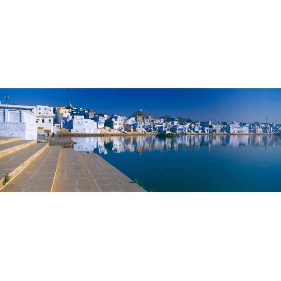 Steps at a ghat, Pushkar Lake, Pushkar, Ajmer, Rajasthan, India Poster Print (36 x 12)