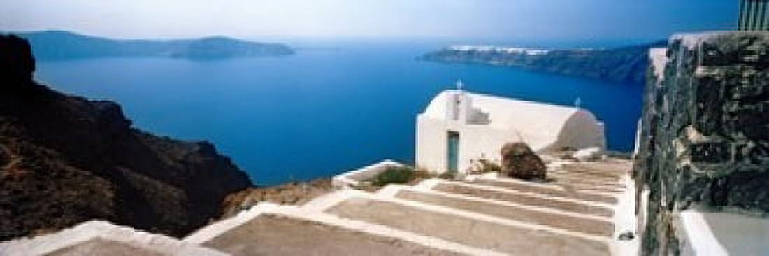Steps leading to church Santorini Cyclades Islands Greece Canvas Art - Panoramic Images (36 x 12)