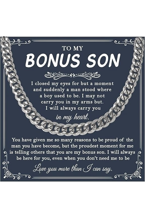 Stepson Cuban Chain Necklace From Stepdad, Bonus Sons Cuban Chain, Christmas Gifts with Message Card and Gift Box, Stepson Gifts From Stepdad, Bonus Son Necklace From Stepmom