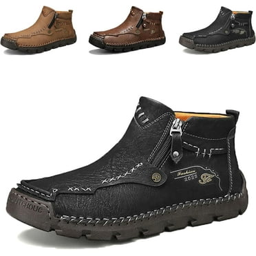 Stepthetop Motorcycle Boots – Hand-Stitched Wide Toe Leather Boots, Waterproof & Anti-Slip, Durable Casual Boots for Men