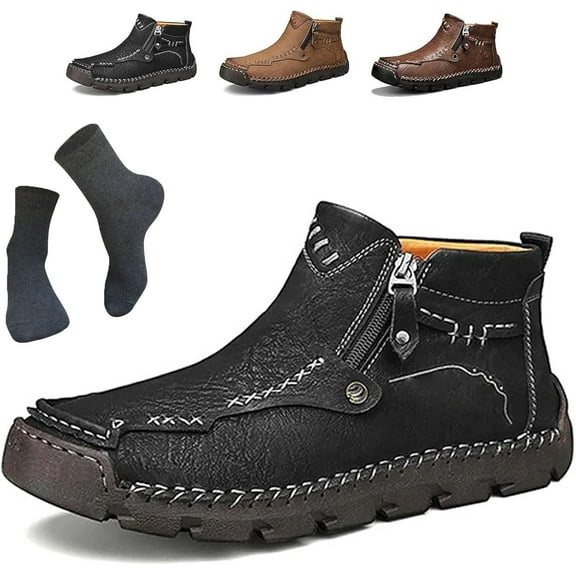 Stepthetop Motorcycle Boots(Step the Top)(Hand-Stitched Leather Boots-Wide Toe, Waterproof, Anti-Slip) for Work, Driving