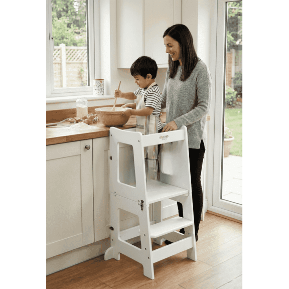 Stepup Baby 2 in 1 Convertible Toddler Tower Converts into Table White | Step Stool Made from 18mm Birch Plywood for Ages 2–6
