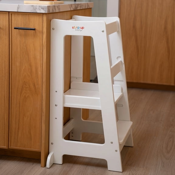 Stepup Baby Toddler Standing Tower - 3 Level Adjustable Wooden Kitchen Step Stool, Bathroom Sink, Kitchen Counter, Kids 18 months to 4 Years Gift - White
