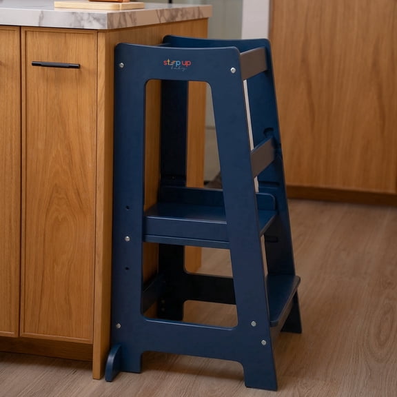 Stepup Baby Toddler Standing Tower - 3 Level Adjustable Wooden Kitchen Step Stool, Bathroom Sink, Kitchen Counter, Kids 18 months to 4 Years Gift - Blue