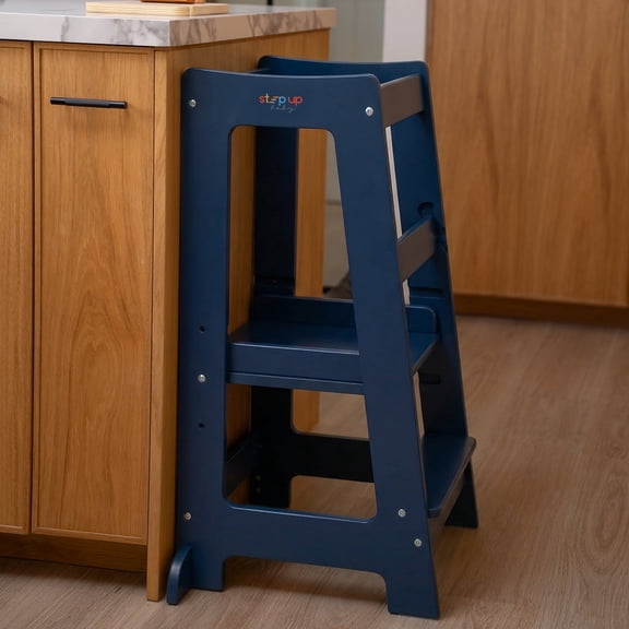 Stepup Baby Toddler Standing Tower - 3 Level Adjustable Wooden Kitchen Step Stool, Bathroom Sink, Kitchen Counter, Kids 18 months to 4 Years Gift - Blue