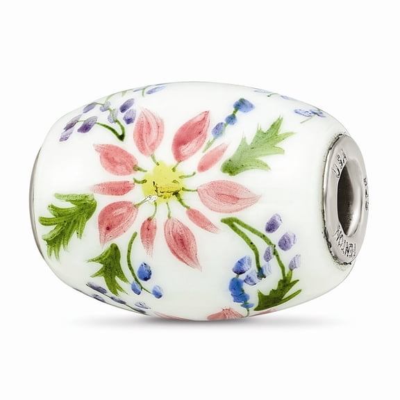 Ster.Silver Reflections Hand Paint Berries & Blossoms Fenton Glass Bead; for Adults and Teens; for Women and Men