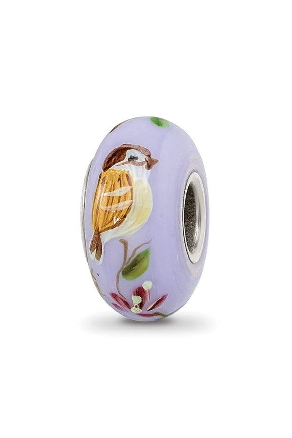 Ster.Silver Reflections Hand Painted Sparrow Fenton Glass Bead