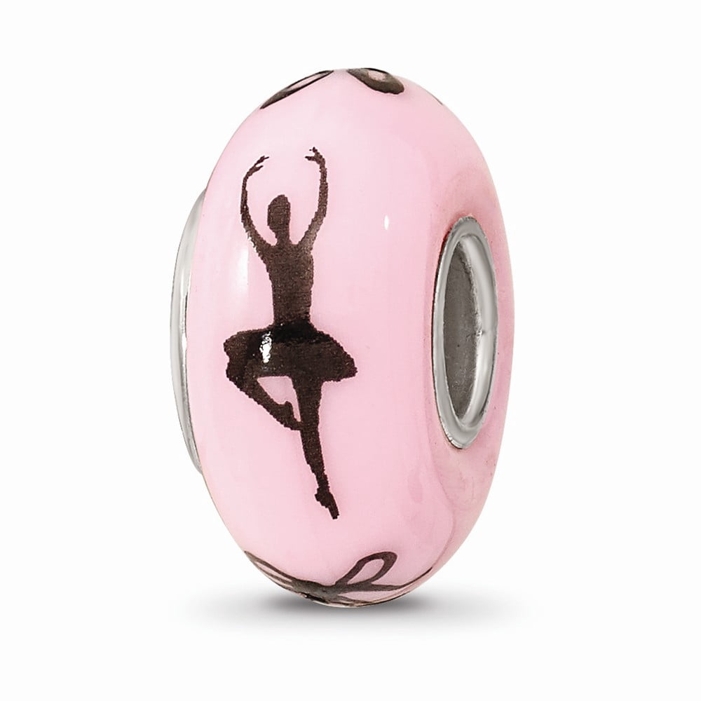 Ster.Silver Reflections Pink Hand Painted Ballerina Fenton Glass Bead; for Adults and Teens; for Women and Men
