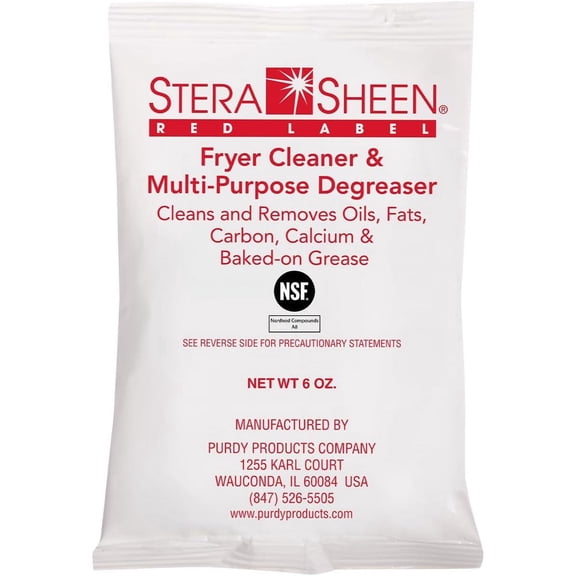 Stera Sheen - Red Label Fryer Cleaner and Degreaser - Cleaning Powder for Commercial & Propane Deep Fryers - Works for Degreasing Fryers, Fry Baskets, Concrete & Tile Floors - 6 oz Packets (24 count)