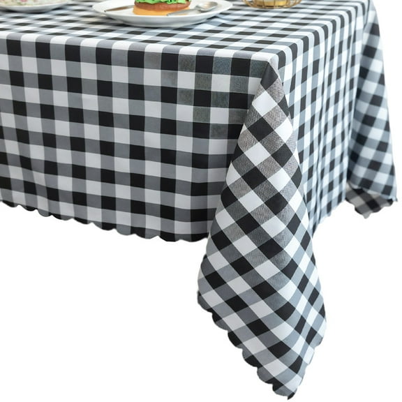 Sterakm Checkered Tablecloth for Rectangle Tables, Gingham Polyester Table Cloth, Wipeable Reusable Hand Washable Tablecloths, Black and White, 71"×55"