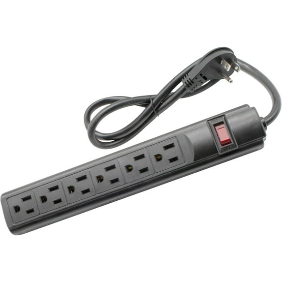Steren 6-Outlet Power Strip with 3ft Heavy-Duty Cord, 150 Joules - Black