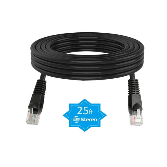 Steren 25ft Cat5e Patch Cord Snagless UTP cULus, Internet Cable Molded Black