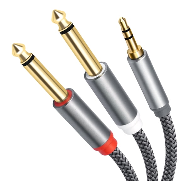 Stereo 3.5mm male to 2-conductor dual 6.35mm 3.5mm 3.5mm dual-core audio cable,Silver 4.5M