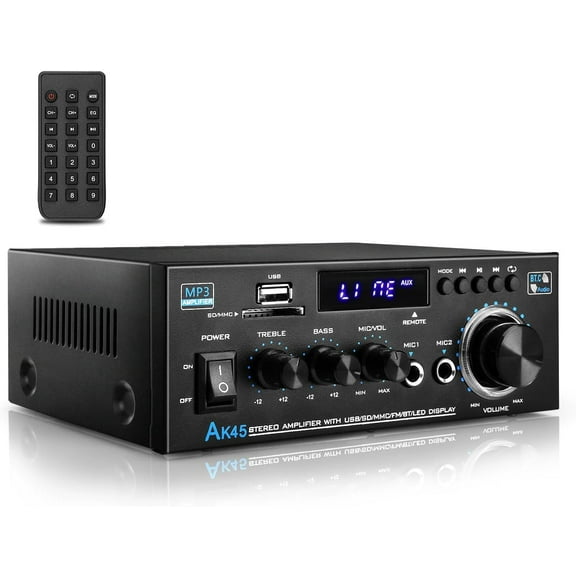 Stereo Amplifier Receiver, Wireless Bluetooth Stereo Power Amplifier,AK45 Stereo Audio Amplifier Receiver 2 Channel,HiFi Power Amplifier Home Theater Stereo Receiver for Home Speaker
