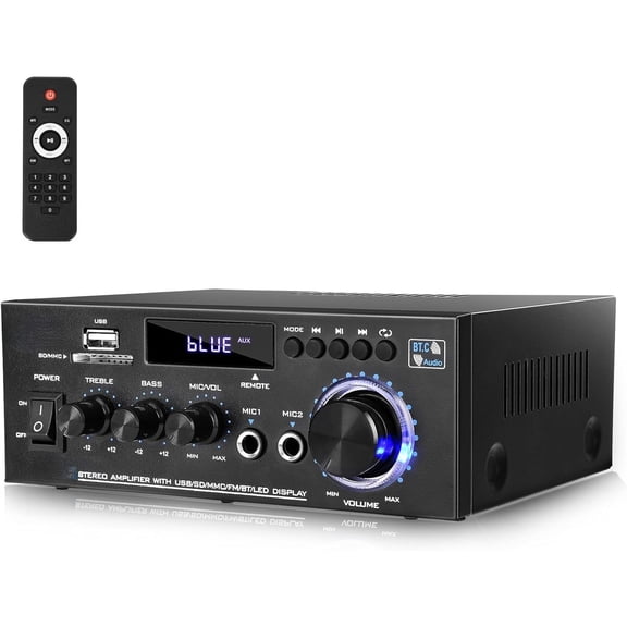 Stereo Audio Amplifier,300W Home 2 Channel Wireless Bluetooth 5.0 Power Amplifier System, Home Amplifiers FM Radio, USB, SD Card, with Remote Control Home Theater Audio Stereo System