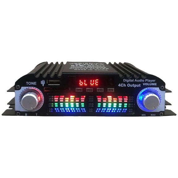 Stereo Audio Amplifier,Max 1600W Peak Power 4 Channel Wireless Bluetooth 5.0 Power Amplifier System,HiFi Stereo Amp Receiver with USB,SD,AUX,Remote Control for Car Home Speaker Bar Party