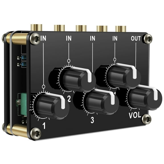 Stereo Audio Mixer 3.5mm 4 Channel Portable Mini Audio Mixer with Separate Volume Control Fashion Stereo Audio Splitter Small Sound Mixer No External Power for Instrument