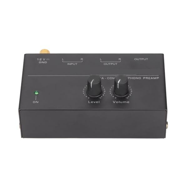 Stereo Audio Phono Preamplifier Low Noise Mini Record Player Preamp with Dedicated Volume Knob Control, RCA Inputs and Outputs Compact Phonograph Turntable Amplifier, Black 100-240V US Plug
