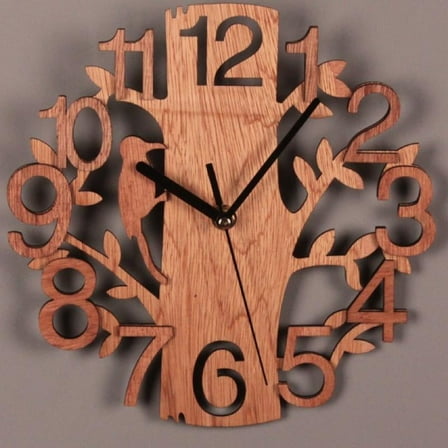 Stereo Bird Wall Clock Home Wooden Creative Wall Clock