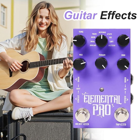Stereo Digital Delay Pedal for Electric Guitar, Bass and Keyboard, 9 Modes with Tap Tempo, Hold Function, DC 9V or USB-C Power