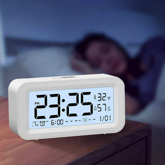 Stereo Digital LED Display Electronic Alarm Clock, High Definition Low-Light Visible Desktop Timepiece, 12/24H Time Format Switch, Gentle Snooze Wake Mode, Forward Countdown Timing Function