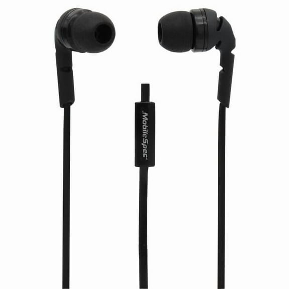Stereo Earbuds with Flat Cord And In-Line Mic - Black