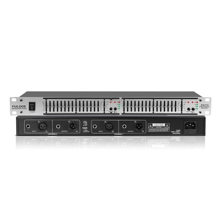 Stereo Equalizer for Home Audio System, Dual Channel 15-Band Silver Graphic Equalizer Professional Rack Mount DJ EQ, Noise Reduction - EQ215S