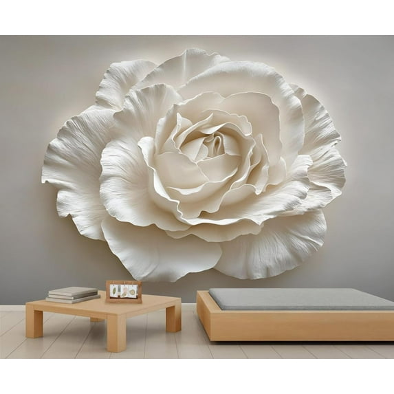 Stereo Flowers Wall Mural, Relief Floral 3D Wallpaper, Nordic Modern Luxury Art Wall Sticker Wall Decor For Bedroom Living Room Children's Room 79"W x 55"H (Not Peel and Stick)