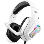 Gaming Headset Wired for PS5 PS4 Xbox PC, Over Ear Headphones with Noise Cancelling Mic, RGB LED Lights, Memory Foam Ear Cushions, 3.5mm Jack for Console and PC Gaming,White