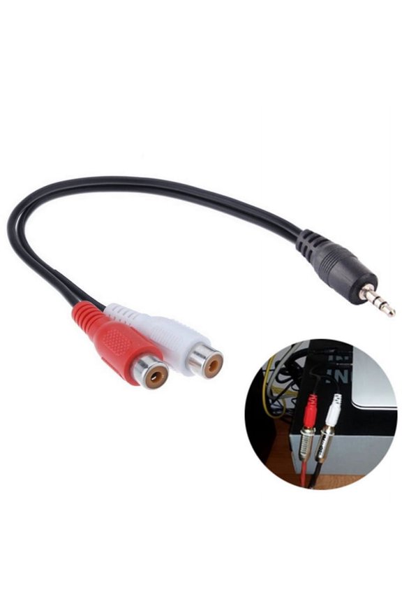 Stereo Male Jack To 2 RCA Female Plug Adapter Headphone D3P7 J6O8 G1