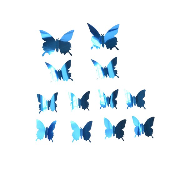 Stereo Mirror Butterfly Wall Decals – 12-Piece Blue Shimmer DIY Home Decor for Bedroom, Living Room & Party Backdrop