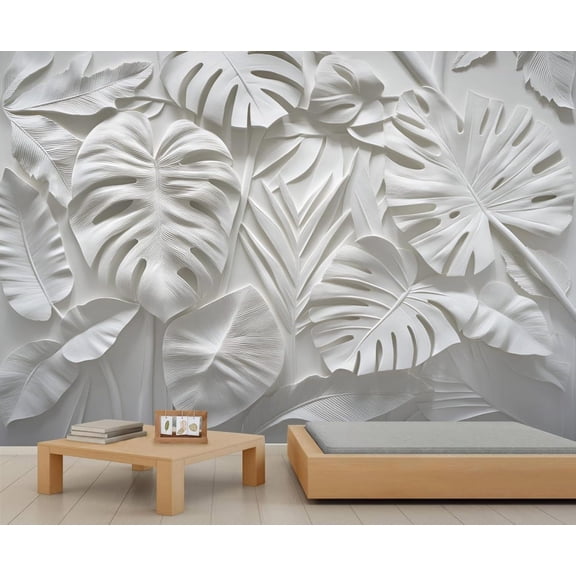 Stereo Monstera Wall Mural, Modern Leaves Wallpaper, Nordic Art Custom Photo Wallpaper Wall Decals For Bedroom Living Room Wall Decor 98.4"W x 68.9"H (Not Peel and Stick)