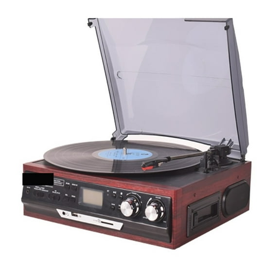 Stereo Phono Turntable BT Vintage Vinyl LP Record Player AMFM Radio USB/SD Aux Cassette MP3 Recorder Headphone Jack ,Perfect Gift