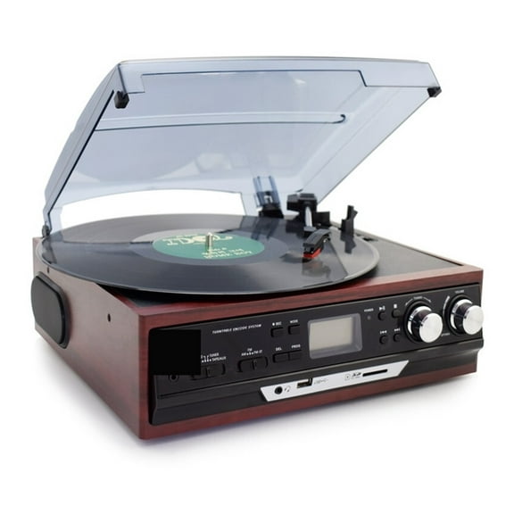 Stereo Phono Turntable Vinyl LP Record Player With AMFM Radio USB/SD Aux Cassette MP3 Recorder Headphone Jack Monther Days Gift ,Louder and Clearer