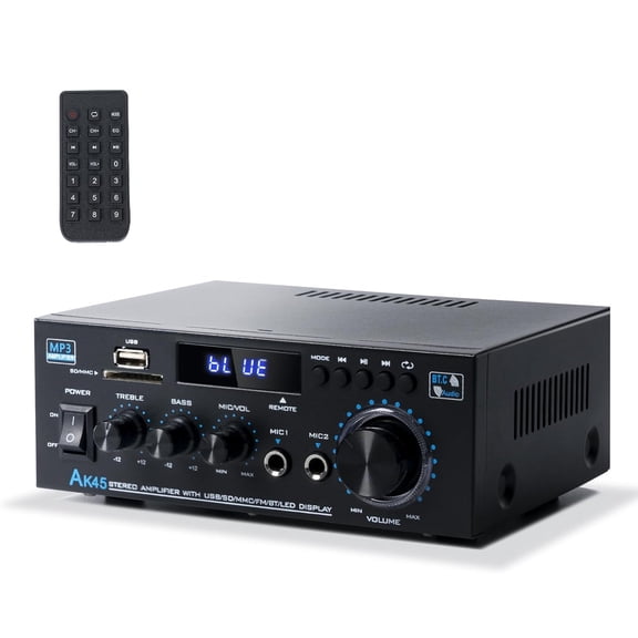 Digital Audio Amplifier, 2-Channel Bluetooth 5.0 Stereo Receiver with FM Radio and Dual Mic Ports